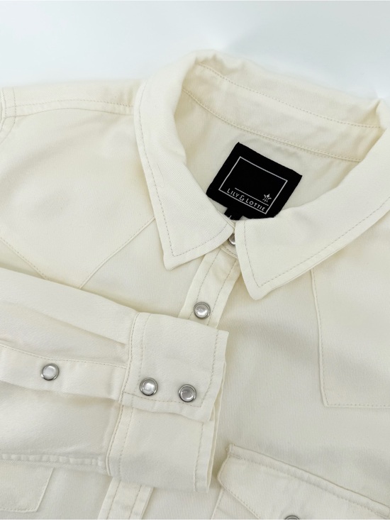 Lily & Lottie Tops - Lily & Lottie Cream Western Pearl Snap Shirt Women’s Large Long Sleeve Rodeo